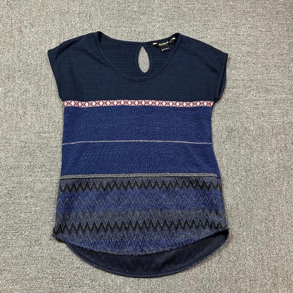 Desigual Shirt Women's Small Blue Glittery Embellished - Picture 1 of 7